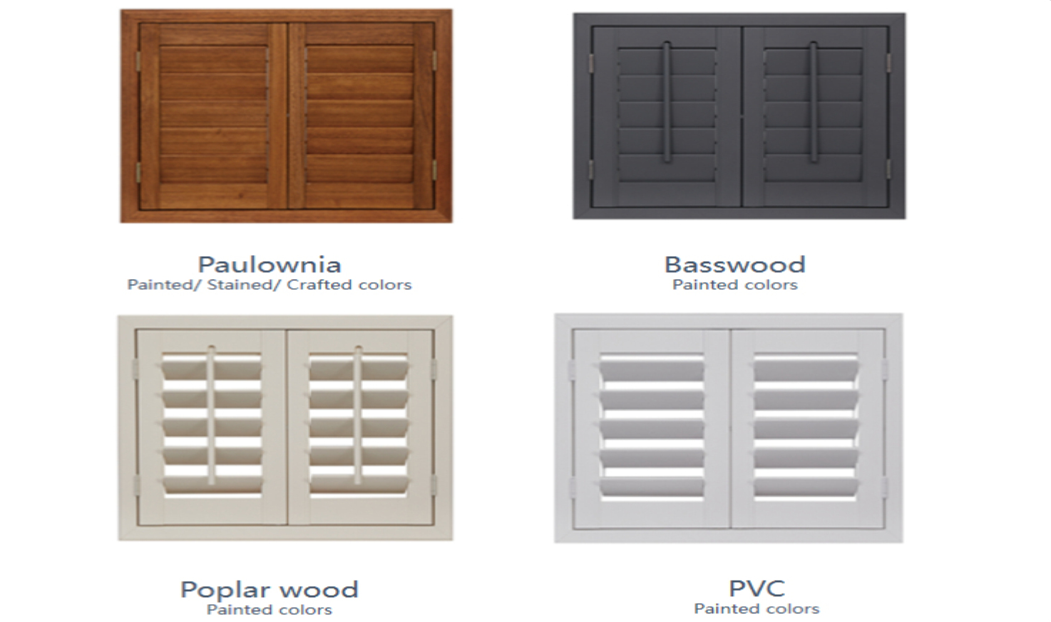Painted Paulownia/basswood/PVC plantation wooden shutters